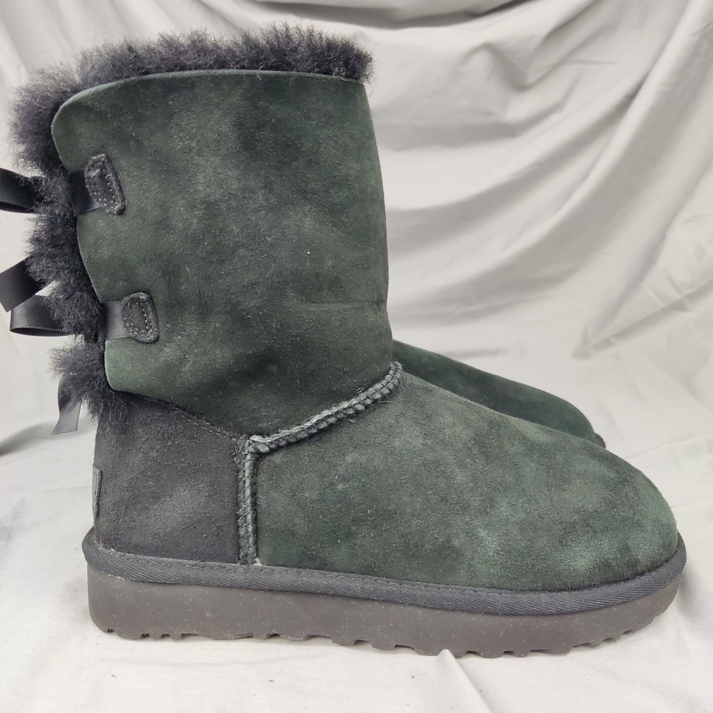 UGG Boots Women 6 Green Bailey Bow II Suede Sheepskin Winter Mid Calf 1016225